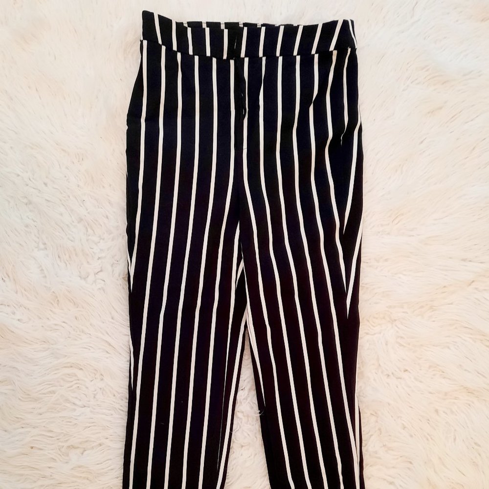 Black and white striped stretchy pants
